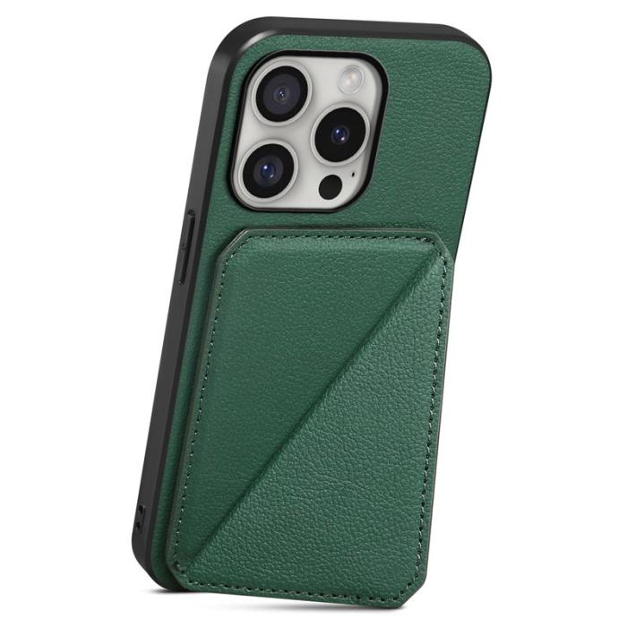 DENIOR - DENIOR D04 iPhone 16 Pro Fodral Kortfack Ställ i Läder - Grön