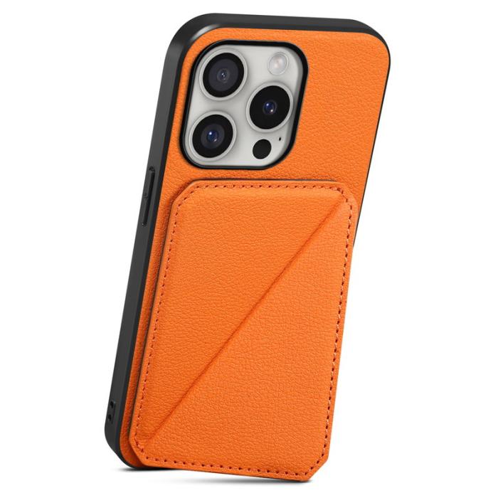 DENIOR - DENIOR D04 iPhone 16 Pro Fodral Kortfack Ställ i Läder - Orange