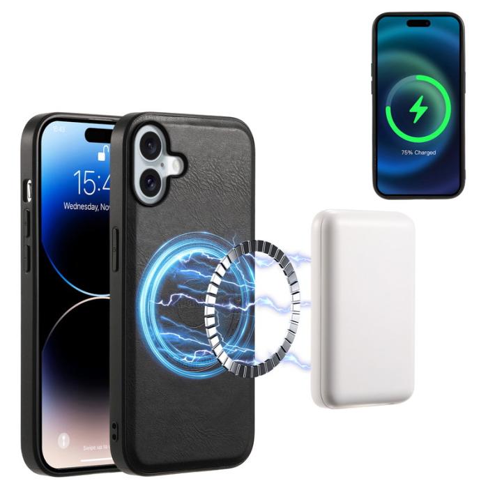DENIOR - DENIOR D12 iPhone 16 Fodral Magsafe PU+TPU+PC Svart