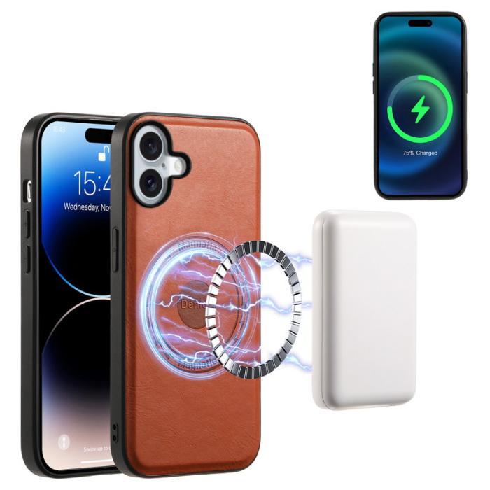 DENIOR - DENIOR D12 iPhone 16 Fodral Magsafe PU+TPU+PC Brun