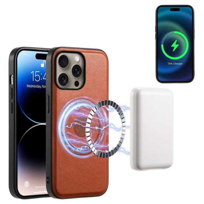 DENIOR - DENIOR D12 iPhone 16 Pro Fodral Kortfack TPU+PC Brun