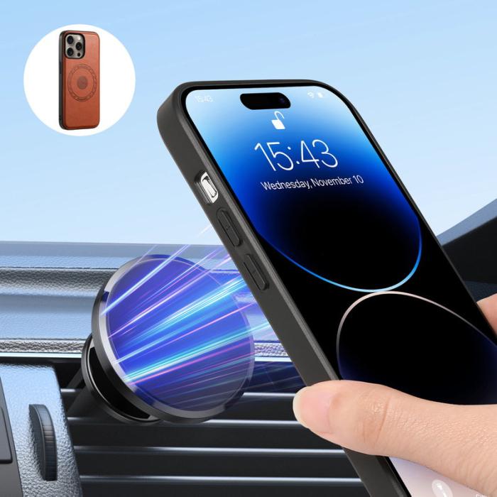 DENIOR - DENIOR D12 iPhone 16 Pro Fodral Kortfack TPU+PC Brun