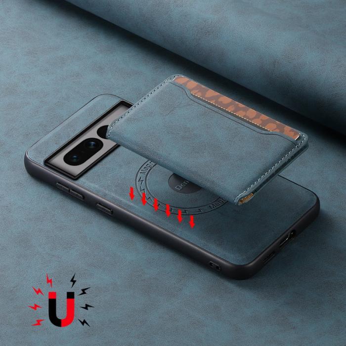 DENIOR - DENIOR D13 Google Pixel 7 Pro Fodral Äkta läder Ställ - Blå