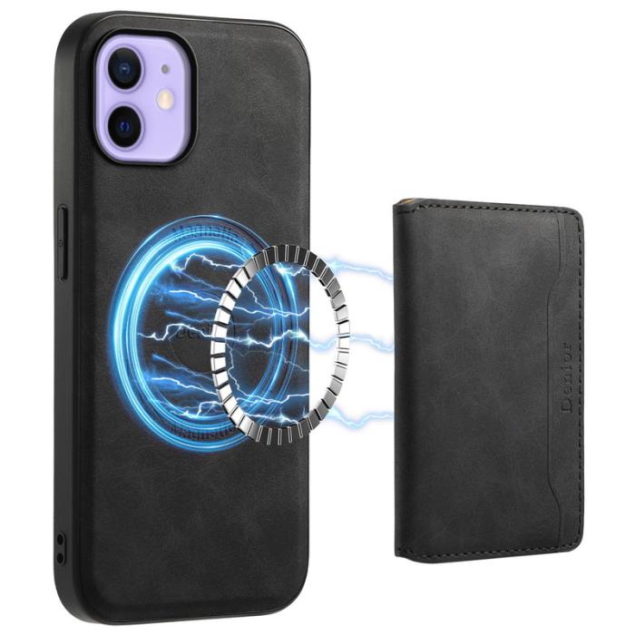 DENIOR - DENIOR D13 iPhone 12 / 12 Pro Fodral Vintage PU Läder Svart