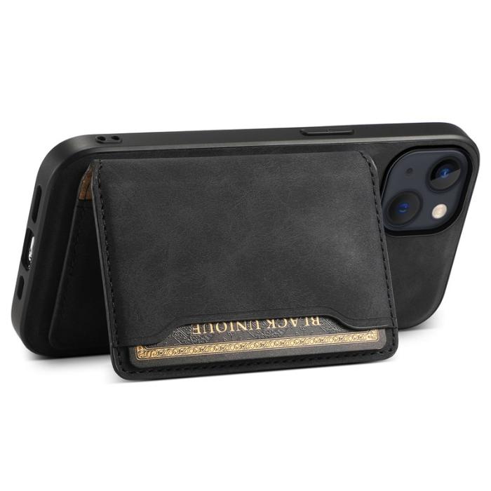 DENIOR - DENIOR D13 iPhone 13/14 Fodral Äkta Läder med Magnetkortfack - Svart