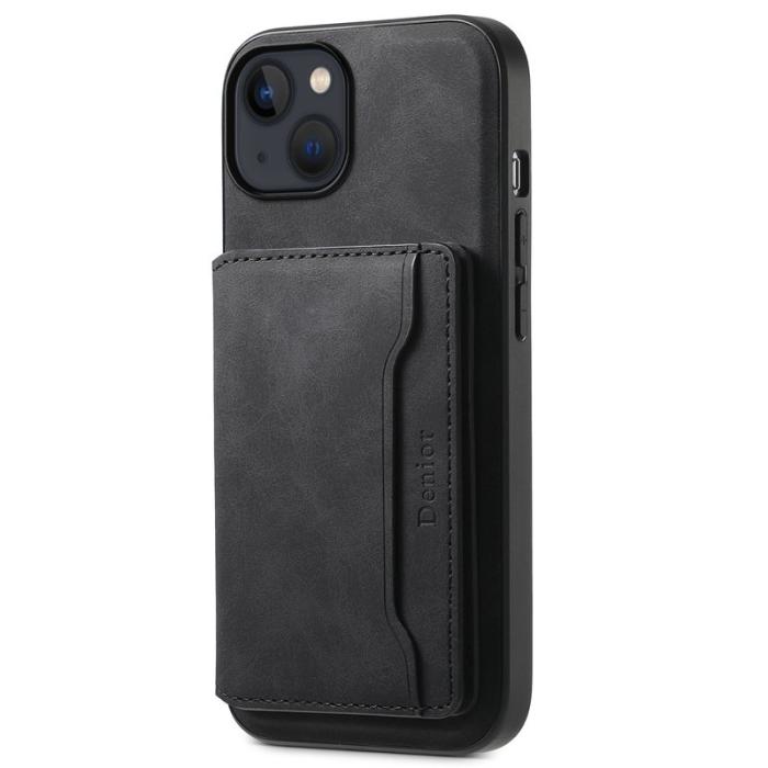 DENIOR - DENIOR D13 iPhone 13/14 Fodral Äkta Läder med Magnetkortfack - Svart