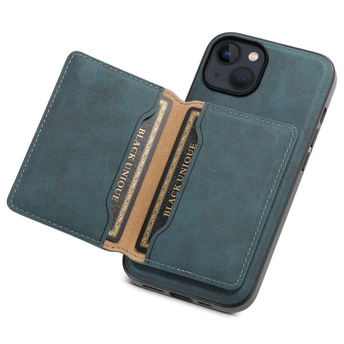 DENIOR - DENIOR D13 iPhone 13/14 Fodral Äkta Läder med Magnetfickor - Blå