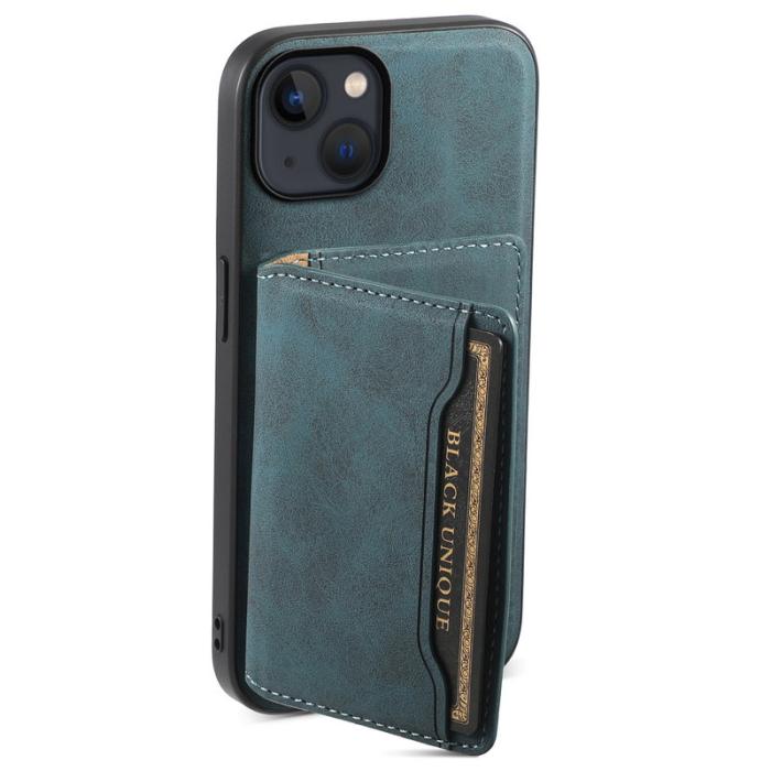 DENIOR - DENIOR D13 iPhone 13/14 Fodral Äkta Läder med Magnetfickor - Blå