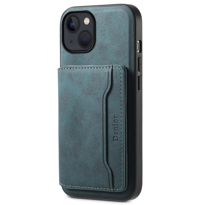 DENIOR - DENIOR D13 iPhone 13/14 Fodral Äkta Läder med Magnetfickor - Blå