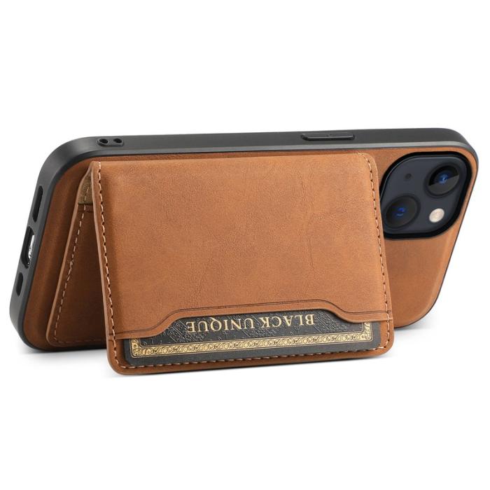 DENIOR - DENIOR D13 iPhone 13/14 Fodral Äkta Läder med Magnetficka - Brun