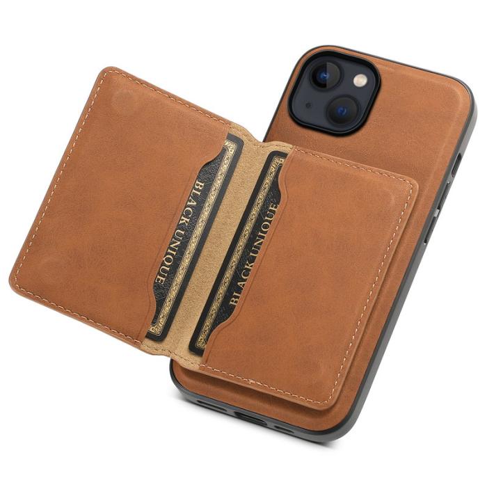 DENIOR - DENIOR D13 iPhone 13/14 Fodral Äkta Läder med Magnetficka - Brun