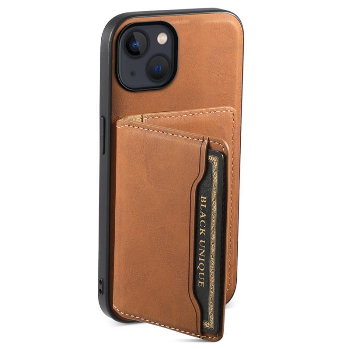 DENIOR - DENIOR D13 iPhone 13/14 Fodral Äkta Läder med Magnetficka - Brun