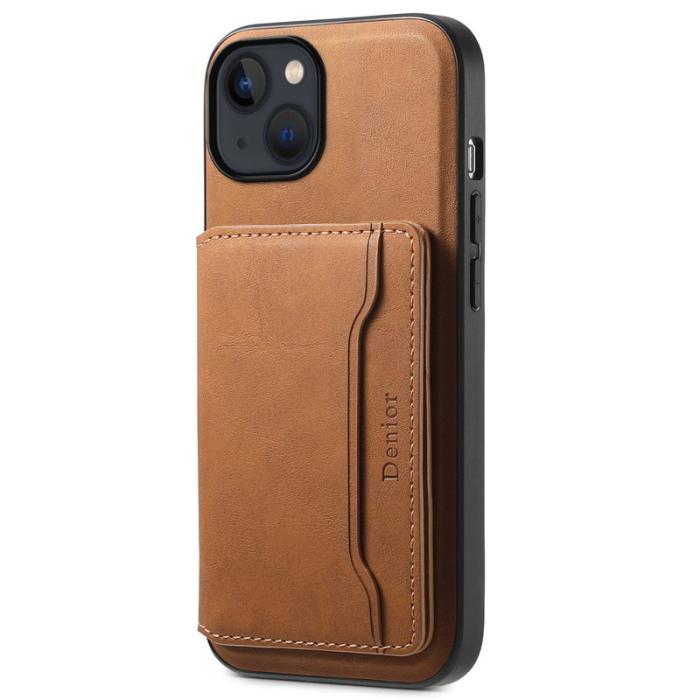 DENIOR - DENIOR D13 iPhone 13/14 Fodral Äkta Läder med Magnetficka - Brun