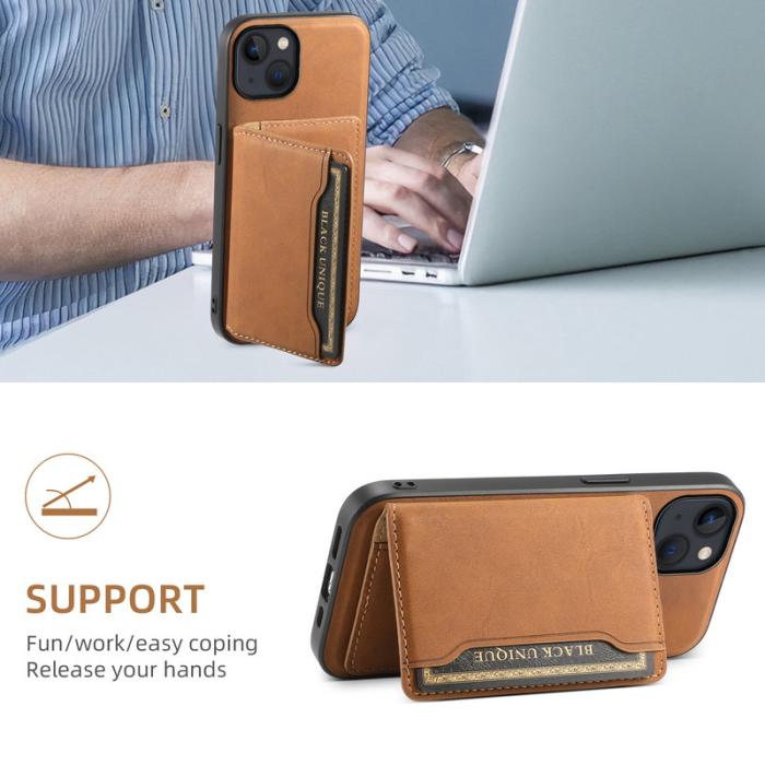 DENIOR - DENIOR D13 iPhone 13/14 Fodral Äkta Läder med Magnetficka - Brun