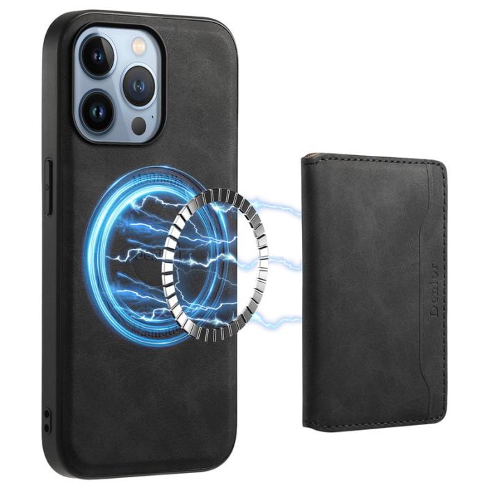 DENIOR - DENIOR D13 iPhone 13 Pro Fodral Äkta Läder med Magnetficka - Svart