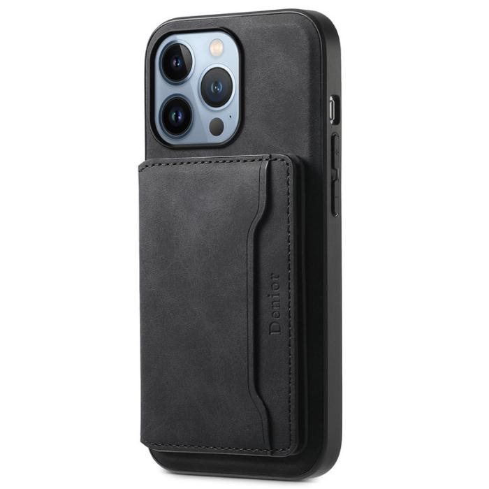 DENIOR - DENIOR D13 iPhone 13 Pro Fodral Äkta Läder med Magnetficka - Svart