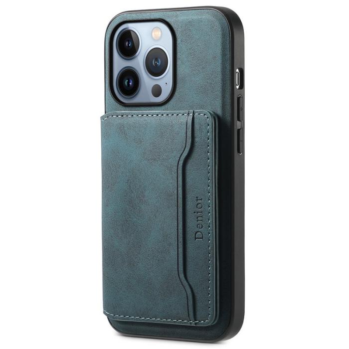 DENIOR - DENIOR D13 iPhone 13 Pro Fodral Äkta Läder med Kortfack - Blå