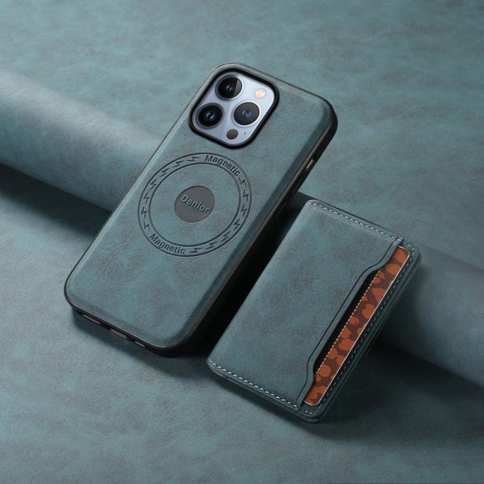 DENIOR - DENIOR D13 iPhone 13 Pro Fodral Äkta Läder med Kortfack - Blå