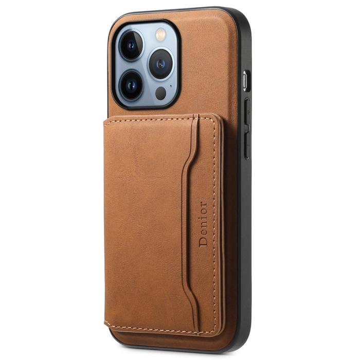 DENIOR - DENIOR D13 iPhone 13 Pro Fodral Äkta Läder med Magnetficka - Brun
