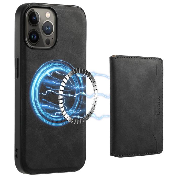 DENIOR - DENIOR D13 iPhone 13 Pro Max Fodral Magnetiskt Läder TPU PC Svart