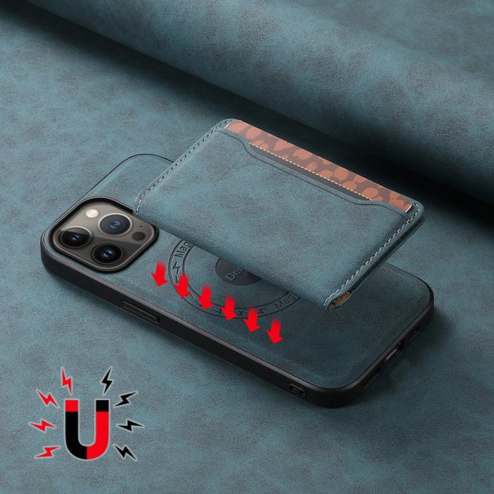 DENIOR - DENIOR D13 iPhone 13 Pro Max Fodral Magnetiskt Läder TPU PC Blå