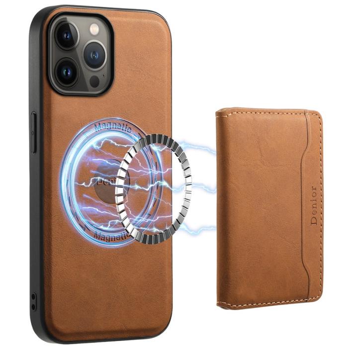 DENIOR - DENIOR D13 iPhone 13 Pro Max Fodral Magnetiskt Läder TPU PC Brun