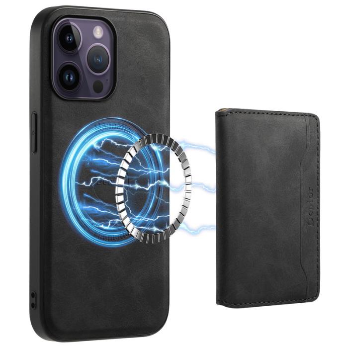 DENIOR - DENIOR D13 iPhone 14 Pro Max Fodral Magnetiskt Retro Läder TPU PC Svart