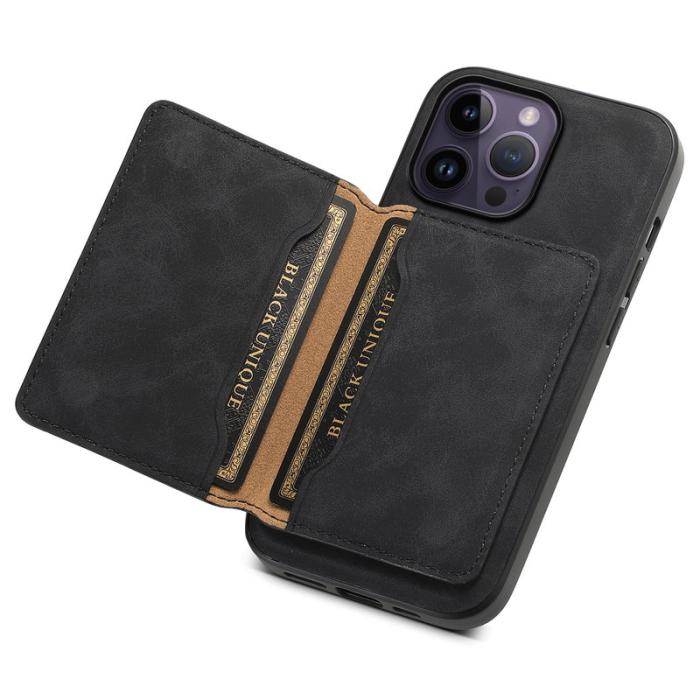 DENIOR - DENIOR D13 iPhone 14 Pro Max Fodral Magnetiskt Retro Läder TPU PC Svart