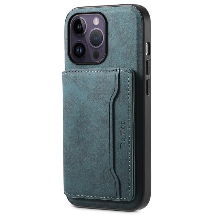 DENIOR - DENIOR D13 iPhone 14 Pro Max Fodral Magnetiskt Retro Läder TPU PC Blå