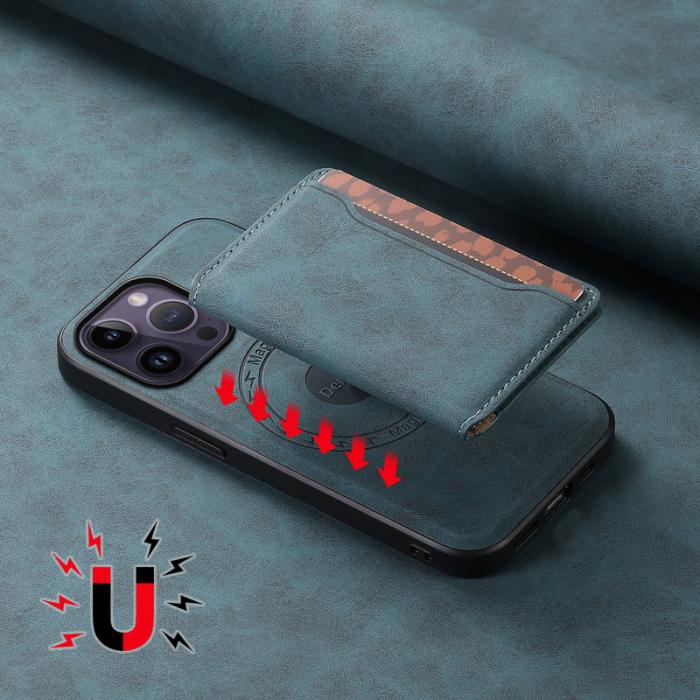 DENIOR - DENIOR D13 iPhone 14 Pro Max Fodral Magnetiskt Retro Läder TPU PC Blå