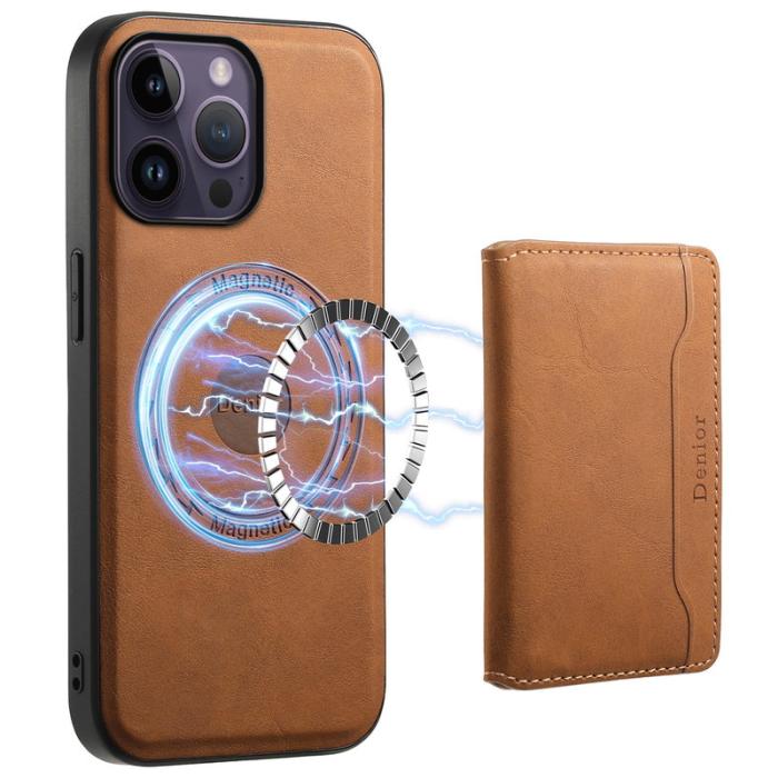 DENIOR - DENIOR D13 iPhone 14 Pro Max Fodral Magnetiskt Retro Läder TPU PC Brun