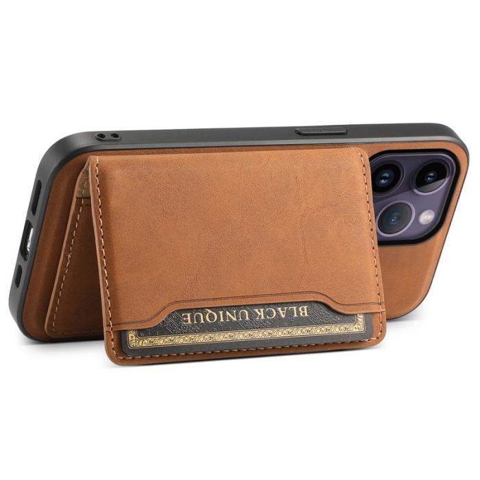 DENIOR - DENIOR D13 iPhone 14 Pro Max Fodral Magnetiskt Retro Läder TPU PC Brun