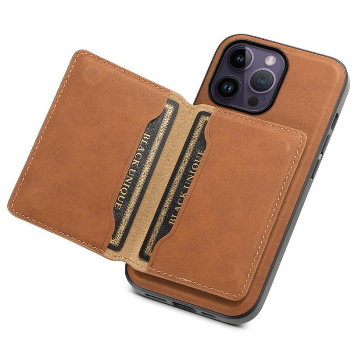 DENIOR - DENIOR D13 iPhone 14 Pro Max Fodral Magnetiskt Retro Läder TPU PC Brun