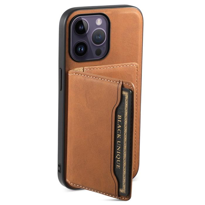 DENIOR - DENIOR D13 iPhone 14 Pro Max Fodral Magnetiskt Retro Läder TPU PC Brun