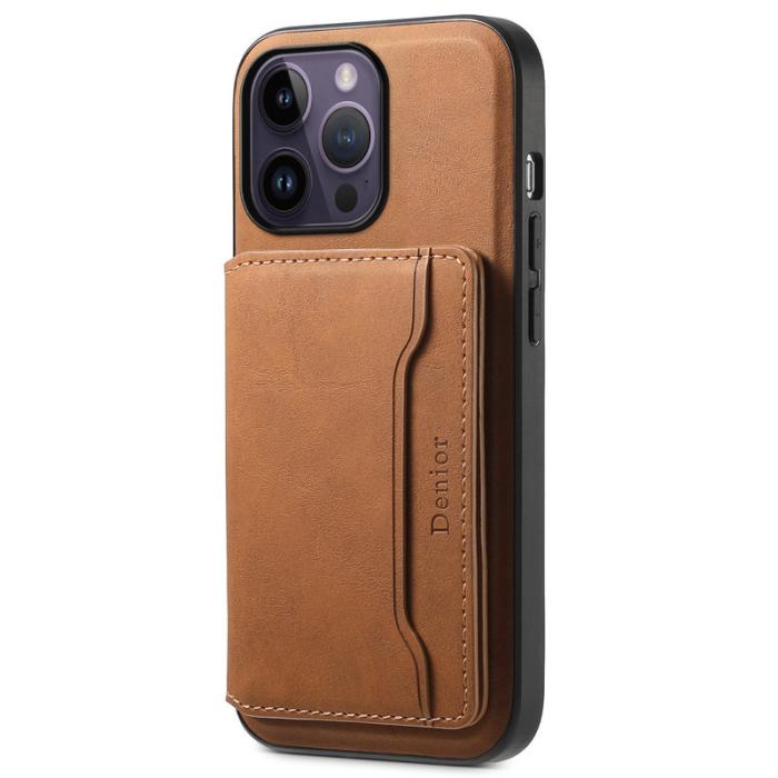 DENIOR - DENIOR D13 iPhone 14 Pro Max Fodral Magnetiskt Retro Läder TPU PC Brun
