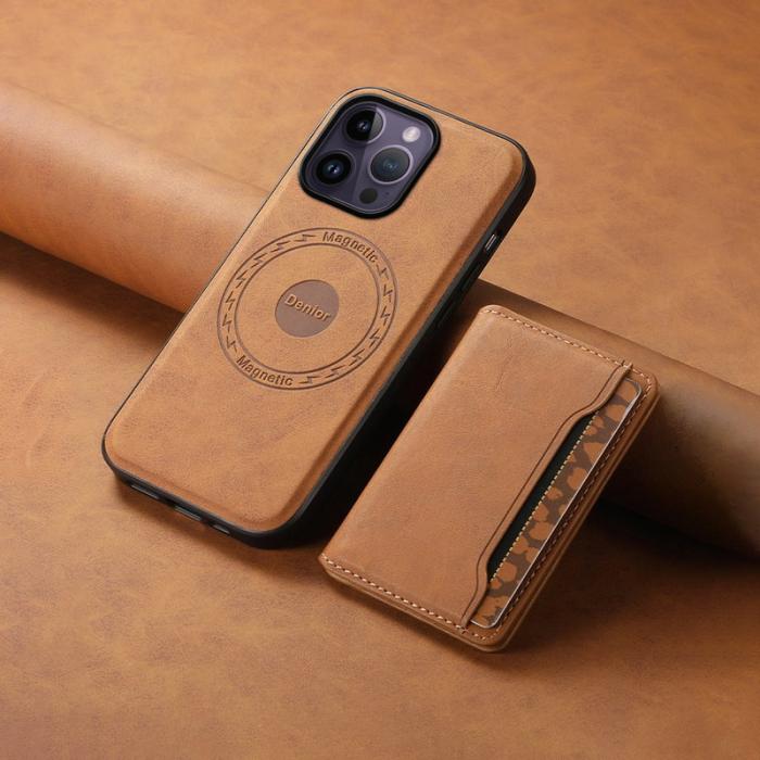 DENIOR - DENIOR D13 iPhone 14 Pro Max Fodral Magnetiskt Retro Läder TPU PC Brun