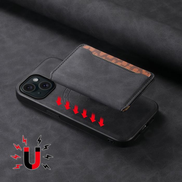 DENIOR - DENIOR D13 iPhone 15 Fodral PC+TPU+PU Läder med Magnetfack - Svart