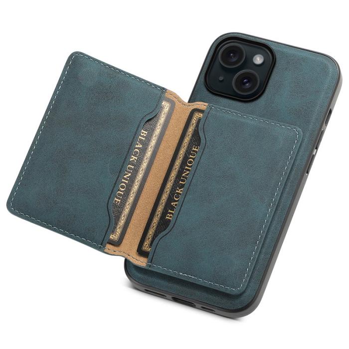 DENIOR - DENIOR D13 iPhone 15 Fodral PC+TPU+PU Läder Blå