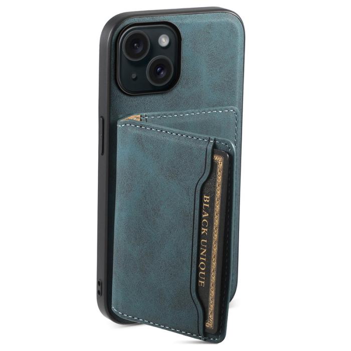 DENIOR - DENIOR D13 iPhone 15 Fodral PC+TPU+PU Läder Blå