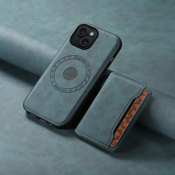 DENIOR - DENIOR D13 iPhone 15 Fodral PC+TPU+PU Läder Blå