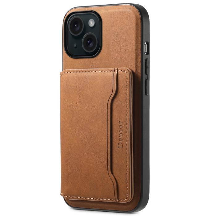 DENIOR - DENIOR D13 iPhone 15 Fodral PC+TPU+PU Läder Brun
