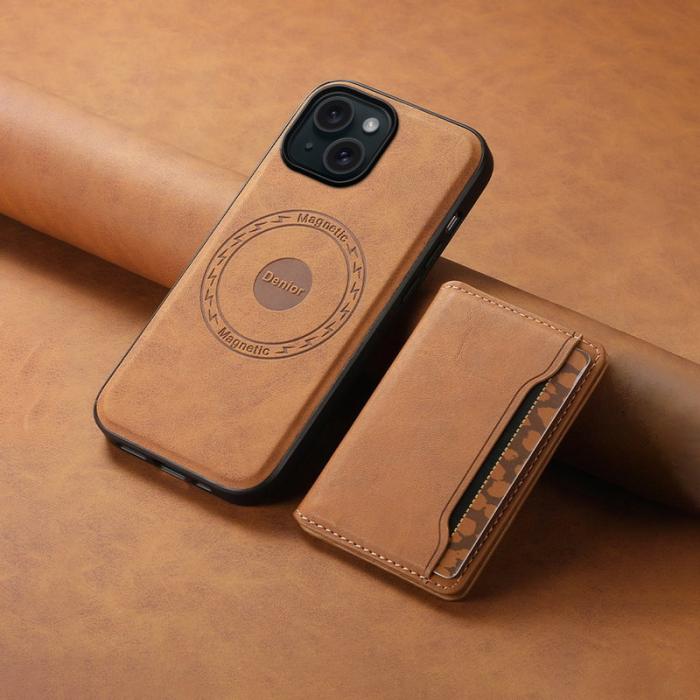 DENIOR - DENIOR D13 iPhone 15 Fodral PC+TPU+PU Läder Brun