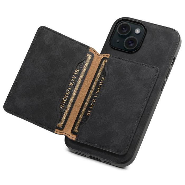 DENIOR - DENIOR D13 iPhone 15 Plus Skal i äkta läder och TPU - Svart