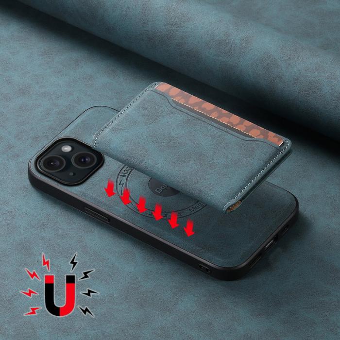 DENIOR - DENIOR D13 iPhone 15 Plus Skal i äkta läder och TPU - Blå