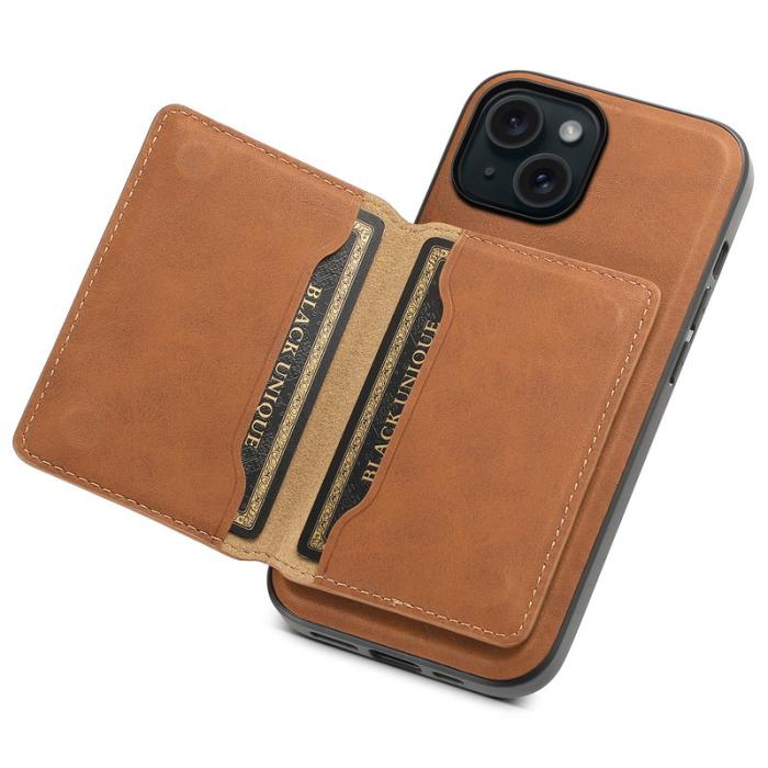 DENIOR - DENIOR D13 iPhone 15 Plus Fodral Äkta läder TPU PC Brun