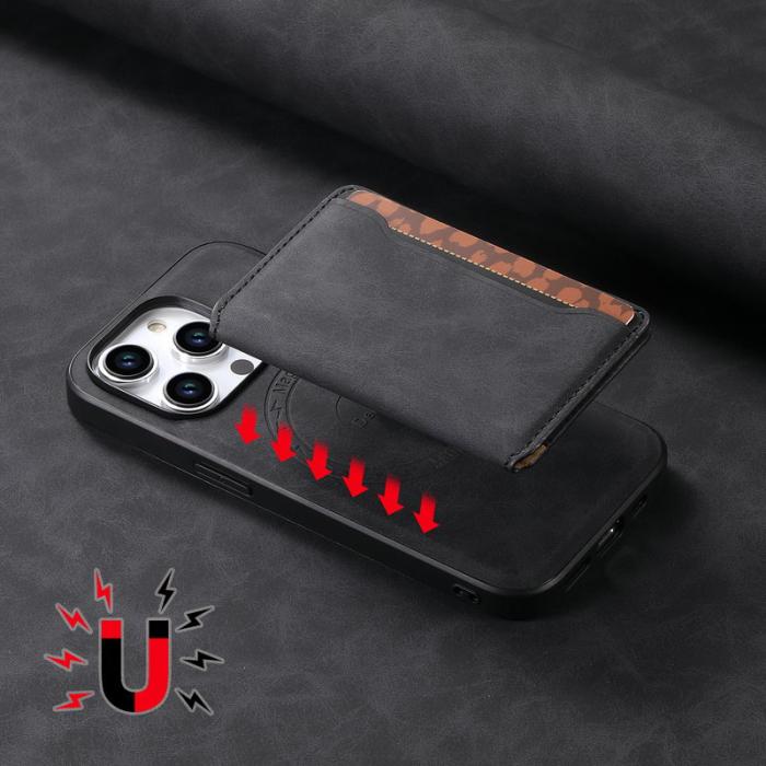 DENIOR - DENIOR D13 iPhone 15 Pro Skal Läder+TPU+PC Svart