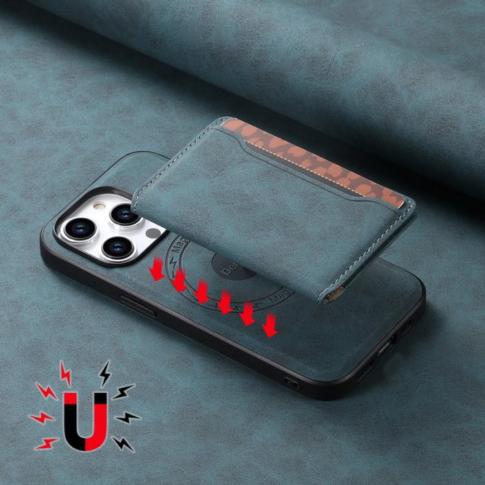 DENIOR - DENIOR D13 iPhone 15 Pro Skal Läder+TPU+PC Blå