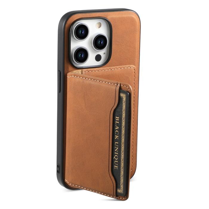 DENIOR - DENIOR D13 iPhone 15 Pro Skal Läder+TPU+PC Brun