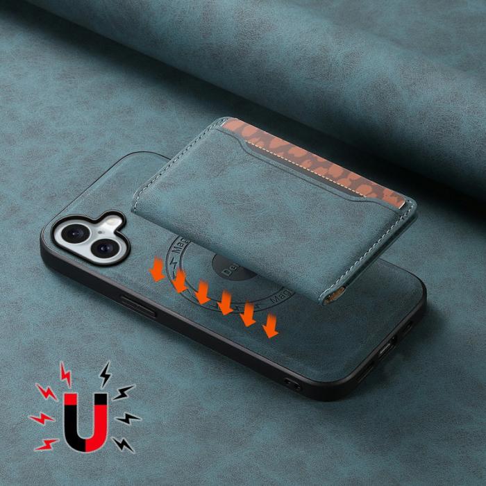 DENIOR - DENIOR D13 iPhone 16 Magnetfodral Läder+PC+TPU Blå