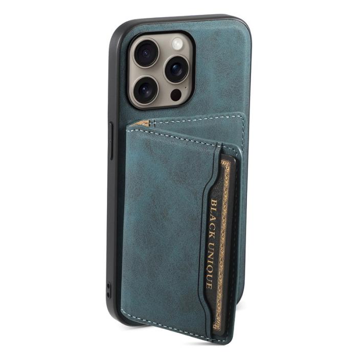 DENIOR - DENIOR D13 iPhone 16 Pro Magnetfodral Korthållare Läder PC TPU Blå